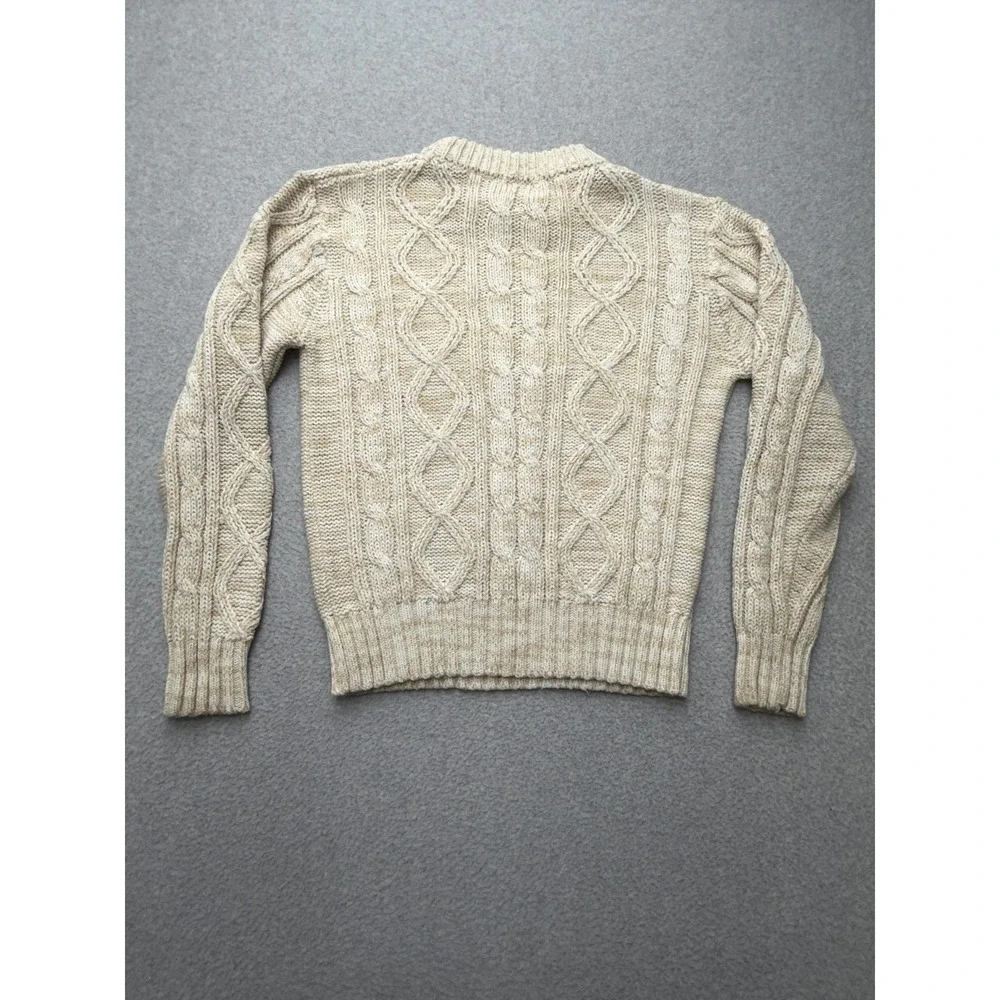 Vintage Montgomery Ward Sweater Mens Large Beige Cable Knit Crewneck Pullover